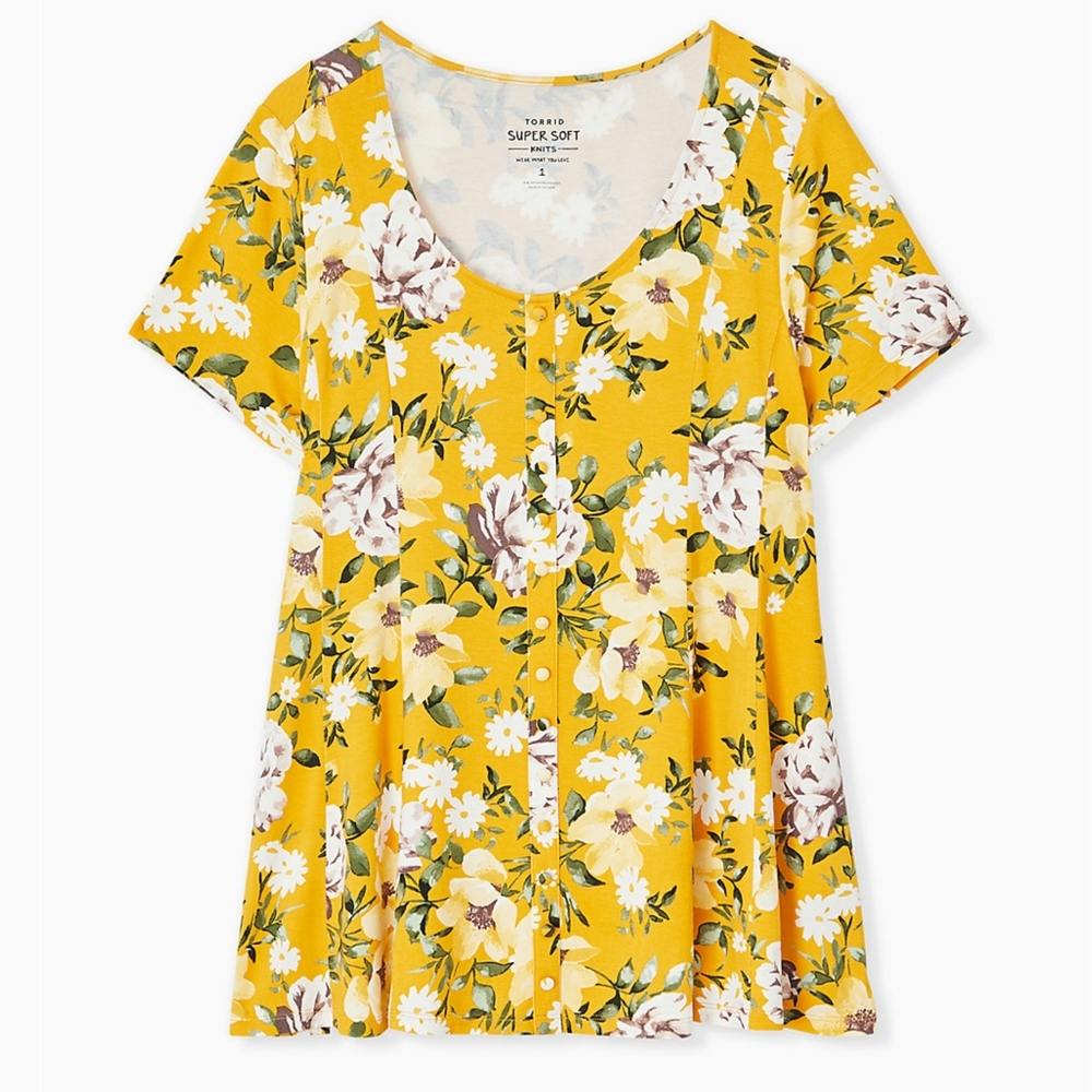 Torrid Super Soft Floral Fit And Flare Button Top